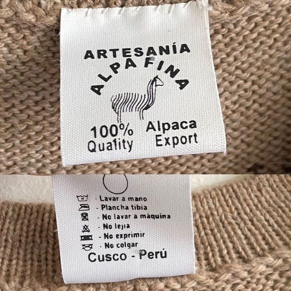 (SOLD) Artesania ALPAFINA Peru Alpaca V-Neck Oversized Sweater Brown Cream XL - Picture 9 of 9